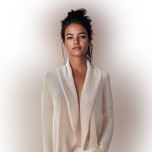 Old Navy cream open front cardigan sweater size large cotton turn back collar